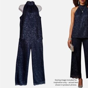 J.Crew Scalloped Lace Holiday Pant Set Navy Metallic XS/0